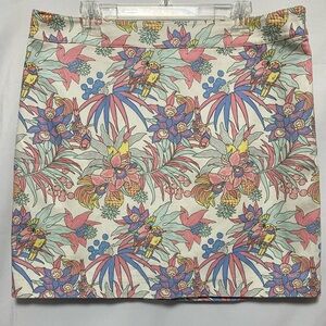 TALBOTS Love Birds Tropical‎ Mini Skirt Pastel Pineapple Canvas Women's 16